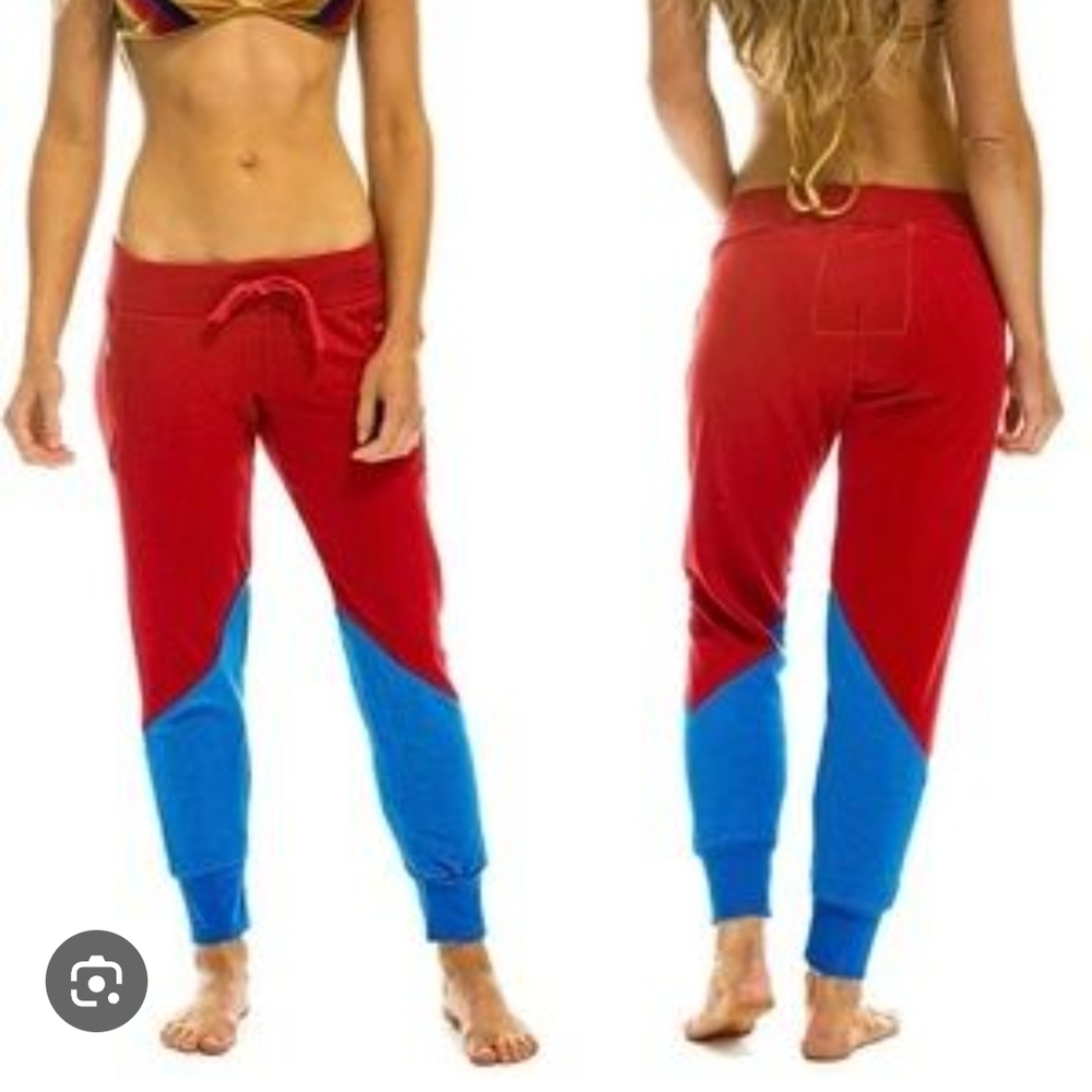 Aviator Nation sz L , Stylish red and blue women's  jogger pants.